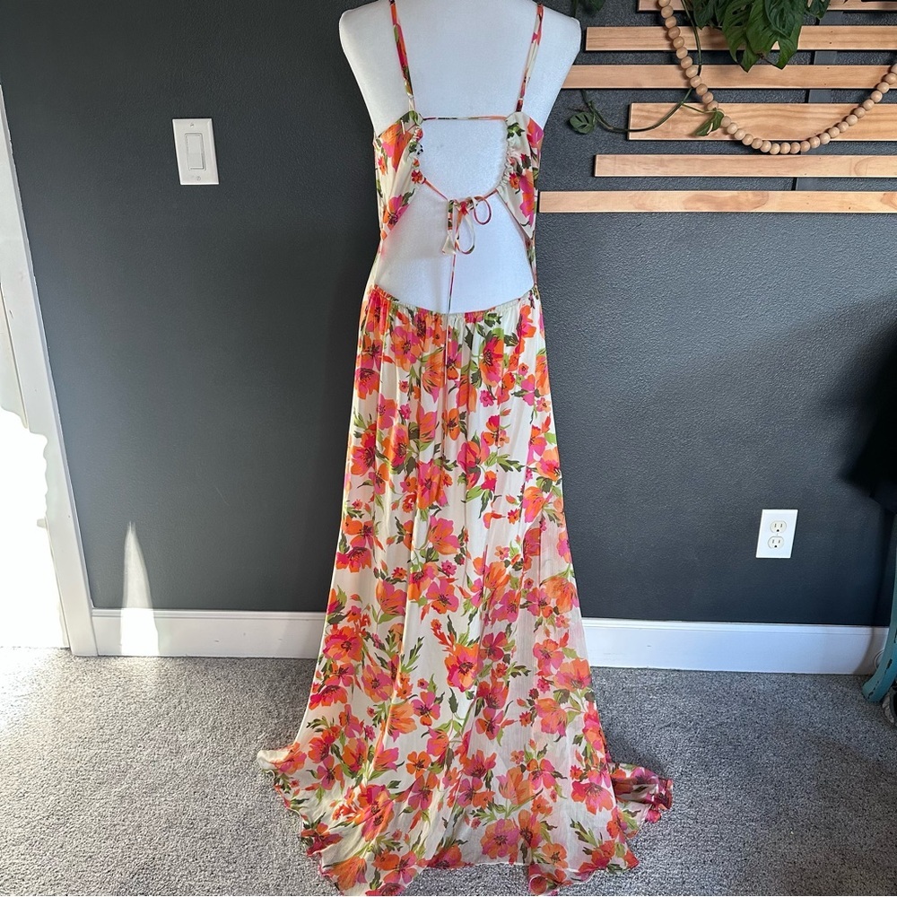 🌸 MISA Los Angeles Negine Floral Maxi Dress — Size M — Open Back Slip Dress - Picture 7 of 10